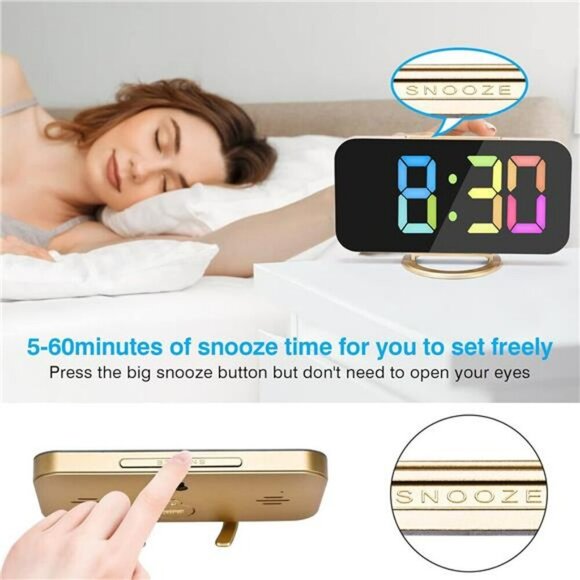 LED Digital Mirror Clock Large Display USB Charger Desk Wall Alarm Bedroom - Picture 4 of 8